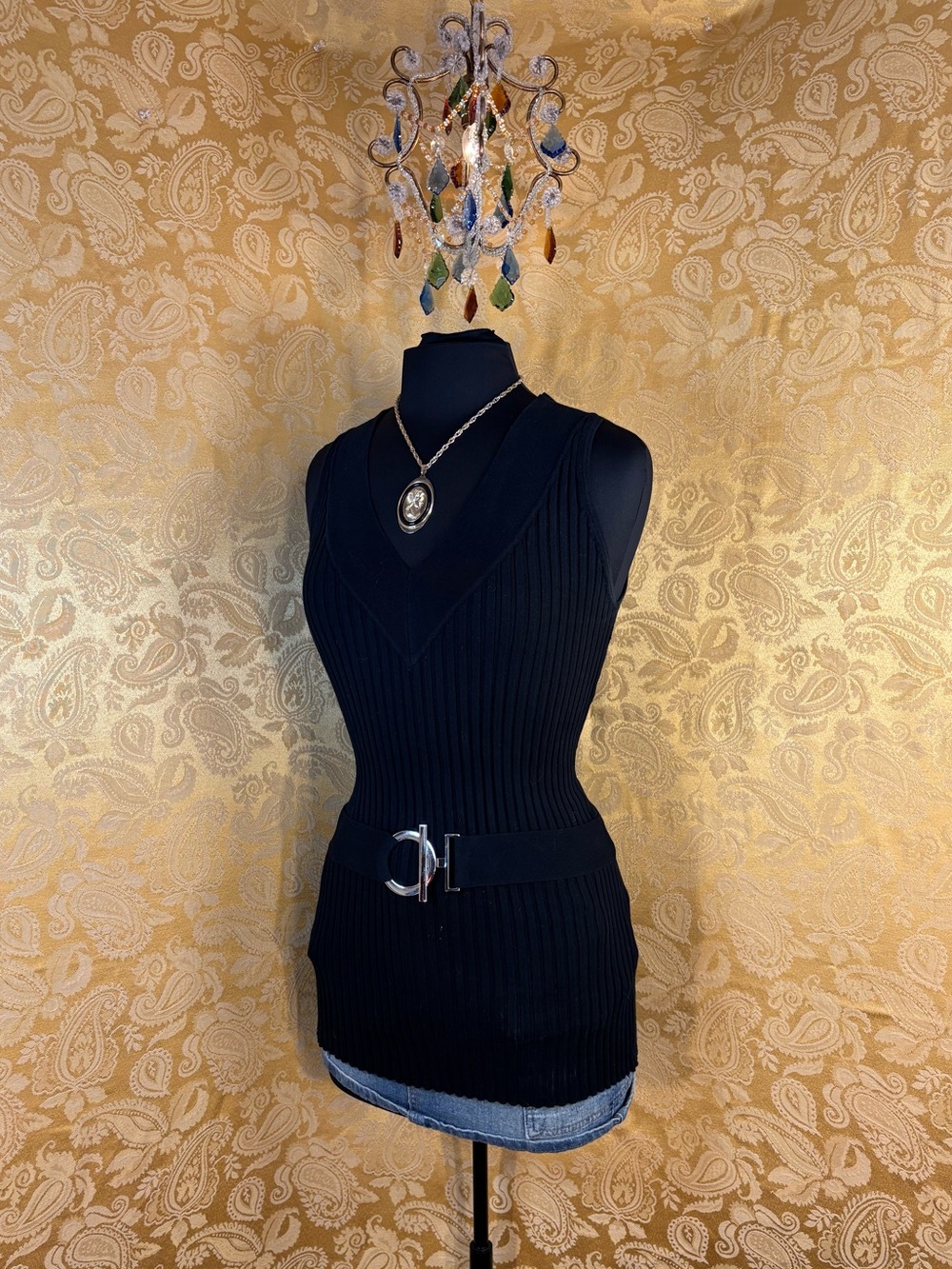 ✨Vintage Y2K Boho Black Belted Knit Tank Top✨